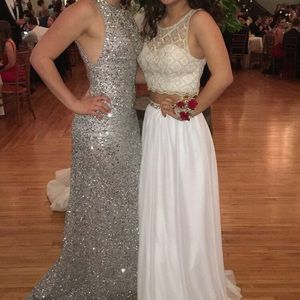 White an gold 2 piece prom dress